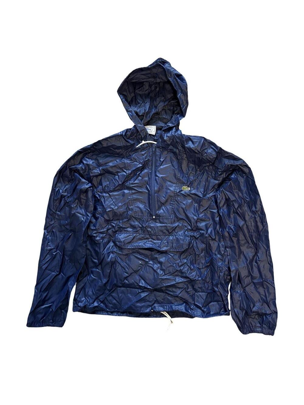 Vintage Izod Lacoste Blue 1/2 Half Zip Hooded Windbreaker Jacket Size Medium